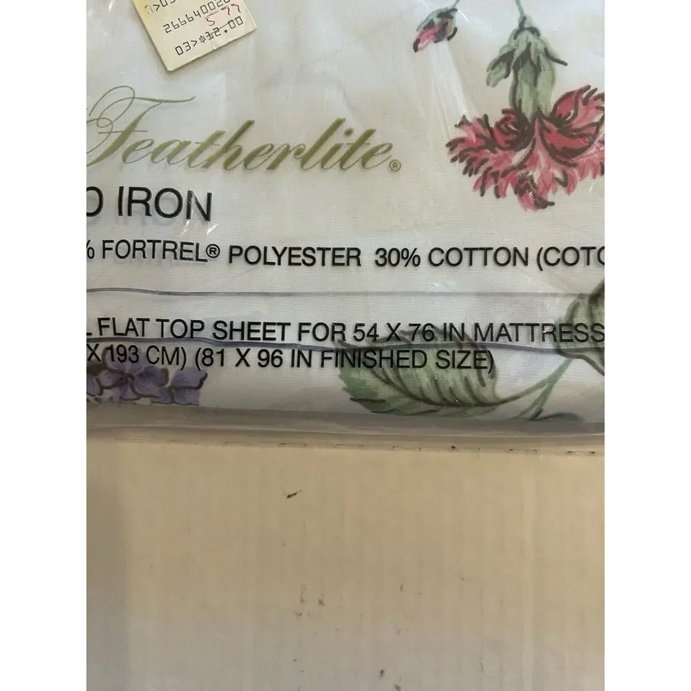 NOS Sealed Vintage Cannon Royal Family White Floral FULL‎ Flat Sheet 54x76 USA